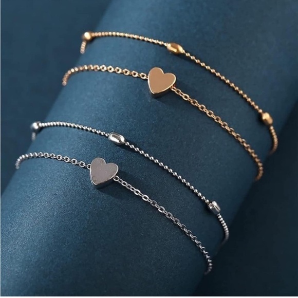 Silver 18k Silver Plated 2pc Heart Beaded Anklet - Picture 4 of 4